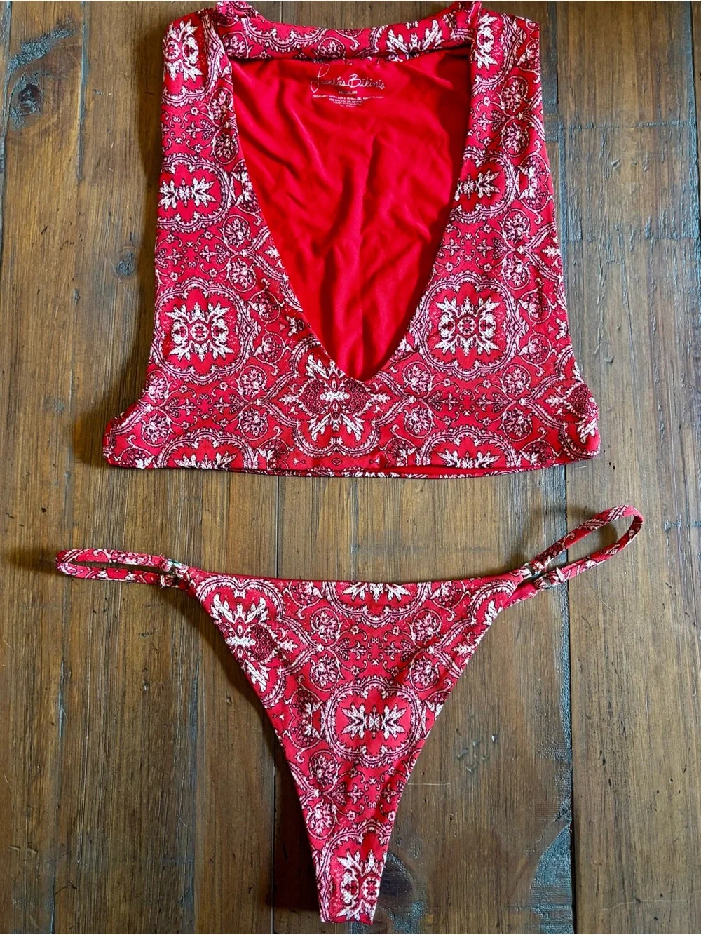 Frankie’s bikinis red bandana print bikini set